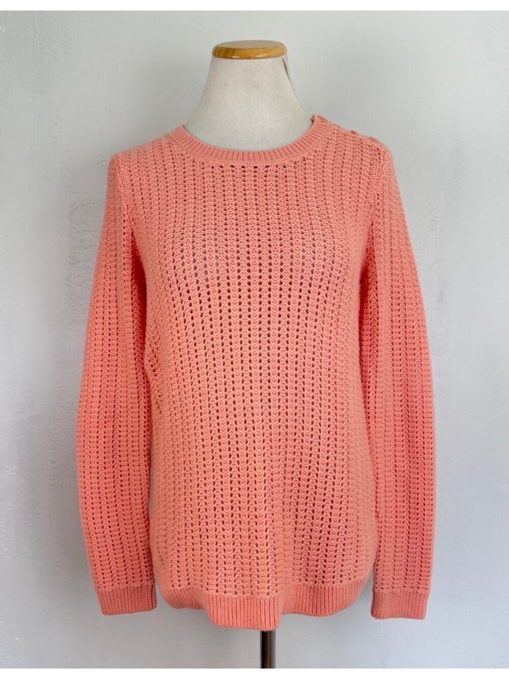 Talbots Sweater Size XS NEW Pastel Orange Eyelet Knit Nylon & Lambswool